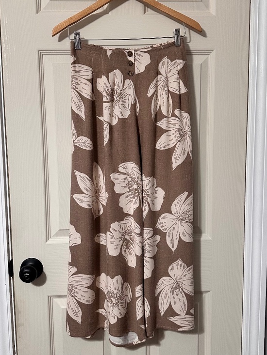 Sienna Sky Pants - Tan Bohemian Beachy Cottage Floral Wide Leg Summer Pants